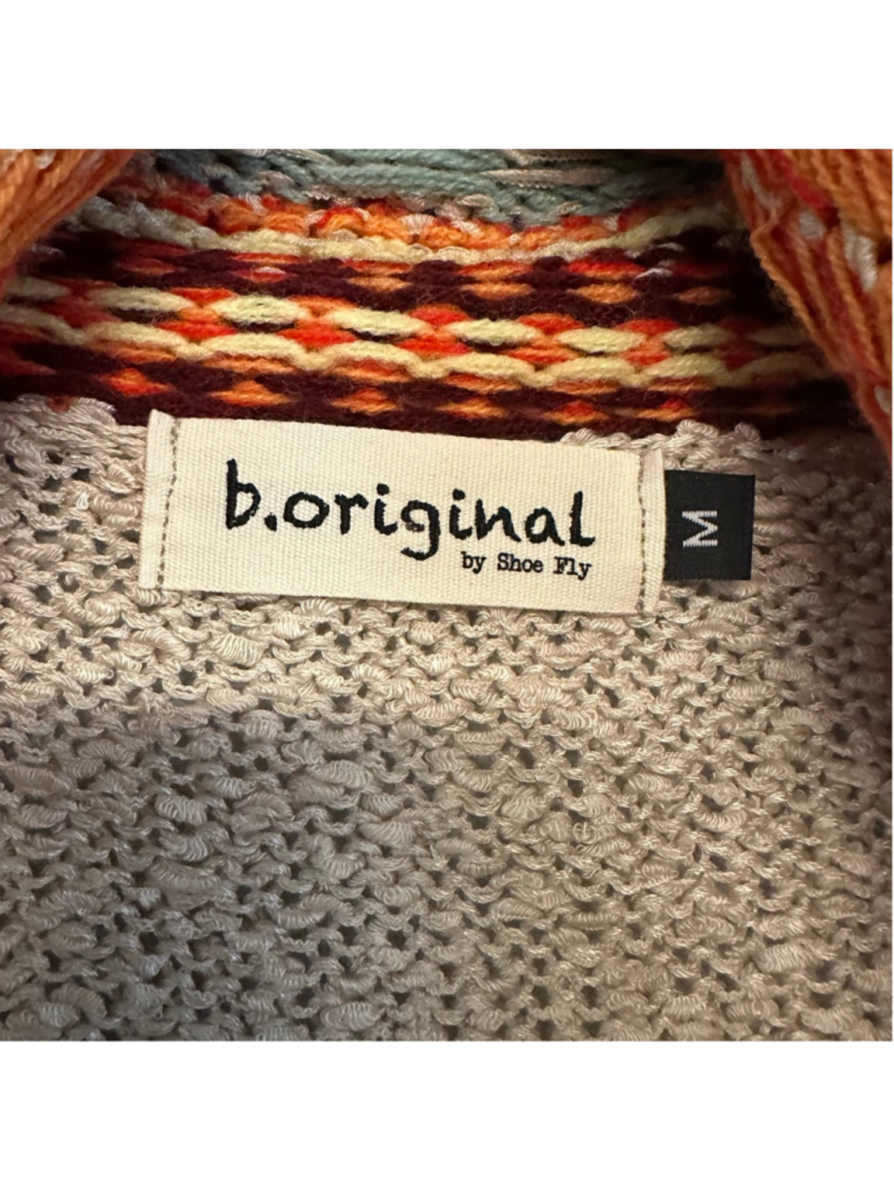 B.Original by Shoe Fly Long knit Cardigan Beige & Orange Women’s Medium Boho - Picture 2 of 11